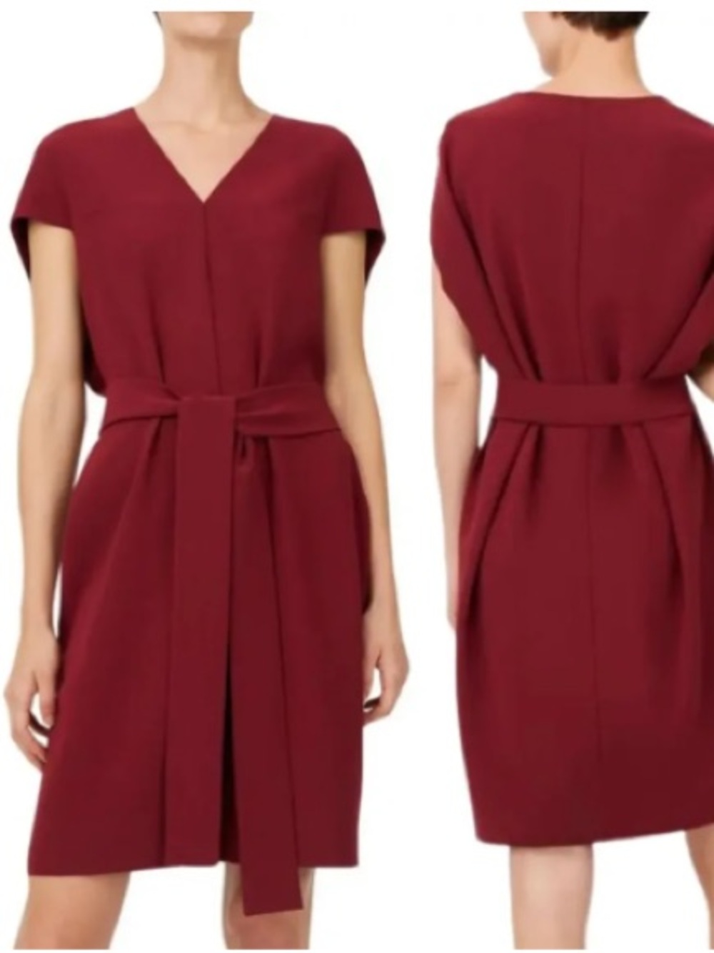 Club Monaco Women’s V-Neck Belted Midi Dress - Burgundy
